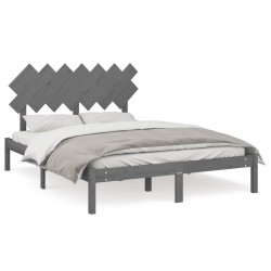 vidaXL Estructura de cama madera maciza gris king size 150x200 cm