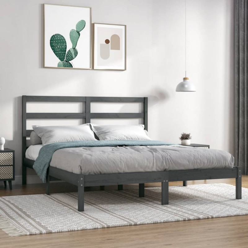 vidaXL Estructura de cama madera maciza de pino gris 120x200 cm vidaXL Estructura de cama madera maciza de pino gris 120x200 cm