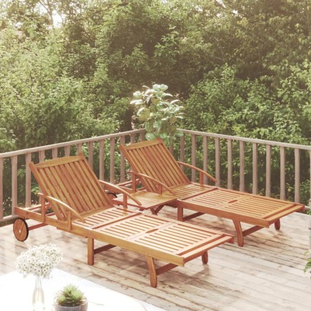 vidaXL Set de tumbonas con mesita 2 uds madera maciza de acacia 