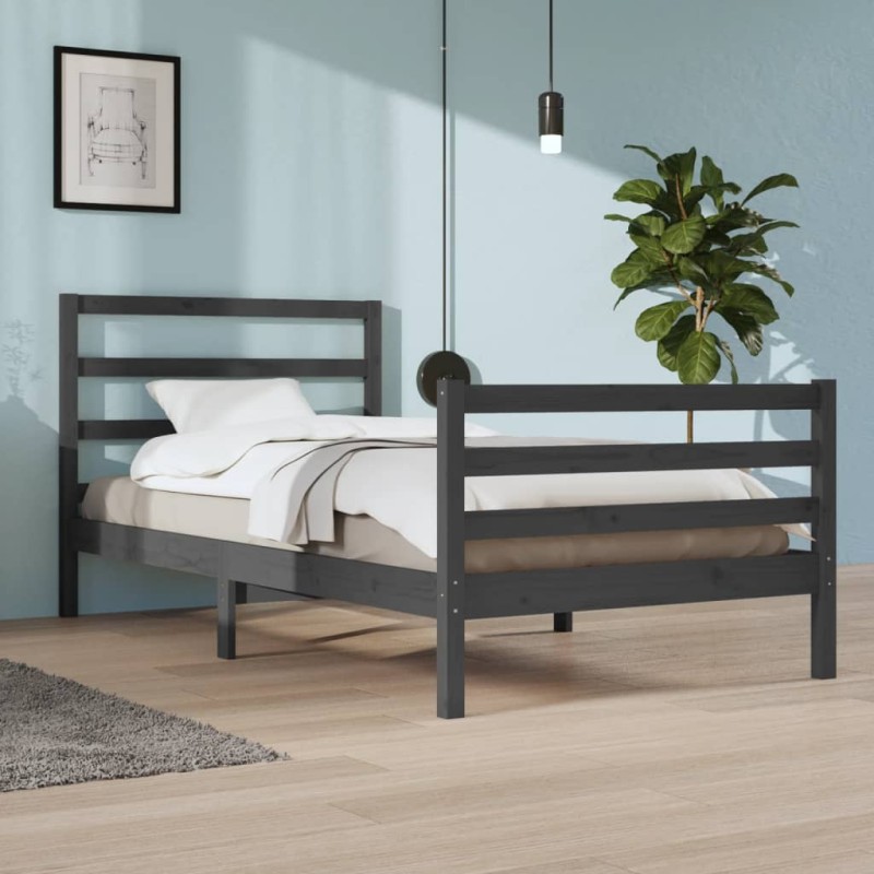 vidaXL Estructura de cama de madera maciza de pino gris 100x200 cm vidaXL Estructura de cama de madera maciza de pino gris 100x200 cm