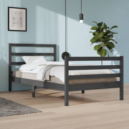 vidaXL Estructura de cama de madera maciza de pino gris 100x200 cm