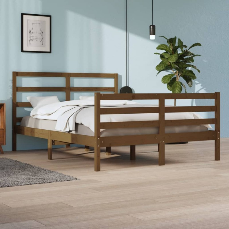 vidaXL Estructura de cama madera maciza de pino marrón miel 160x200 cm vidaXL Estructura de cama madera maciza de pino marrón miel 160x200 cm