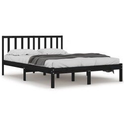vidaXL Estructura de cama madera maciza de pino doble negra 135x190 cm