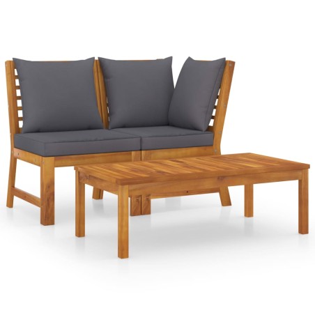 vidaXL Muebles de jardín 3 pzas madera de acacia y cojines gris oscuro