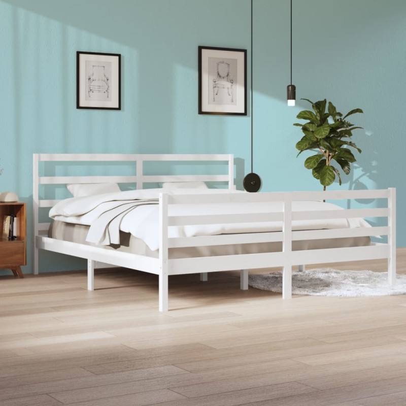 vidaXL Estructura de cama madera maciza de pino blanco 200x200 cm vidaXL Estructura de cama madera maciza de pino blanco 200x200 cm