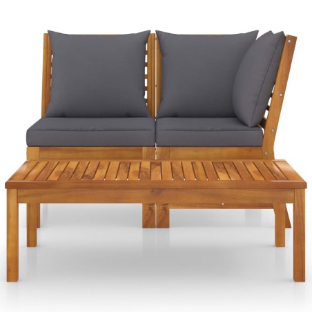vidaXL Muebles de jardín 3 pzas madera de acacia y cojines gris oscuro
