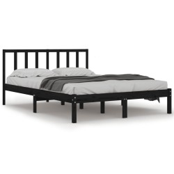 vidaXL Estructura de cama madera maciza de pino doble negra 135x190 cm