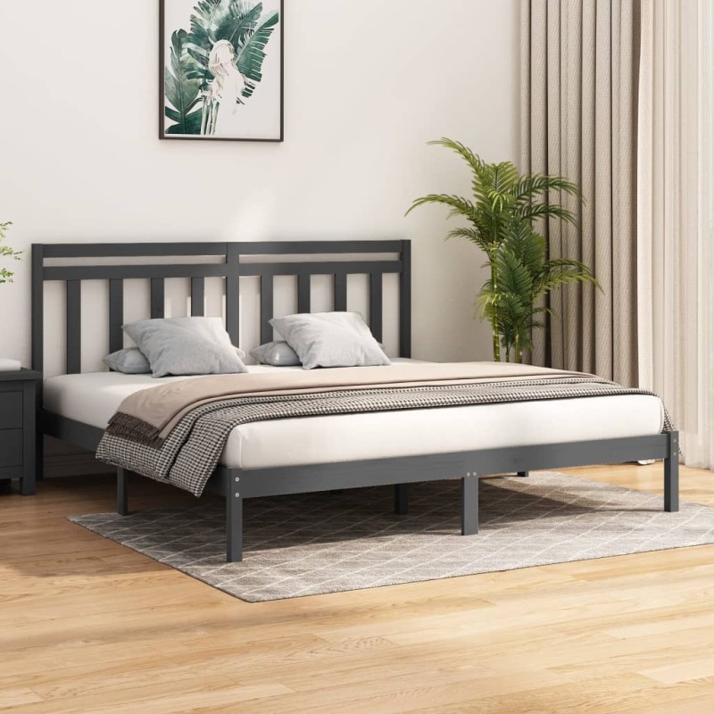 vidaXL Estructura de cama de madera maciza de pino gris 200x200 cm vidaXL Estructura de cama de madera maciza de pino gris 200x200 cm
