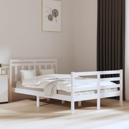 vidaXL Estructura de cama doble madera maciza blanca 135x190 cm