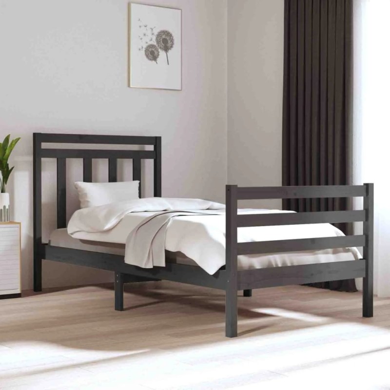 vidaXL Estructura de cama de madera maciza gris 90x200 cm