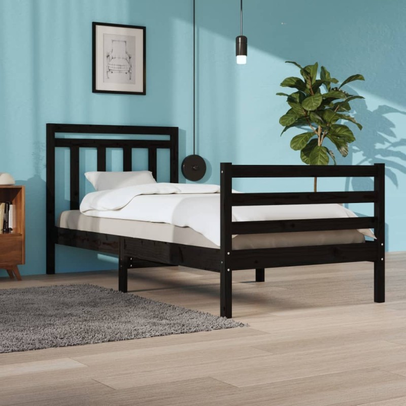 vidaXL Estructura de cama madera maciza negra 100x200 cm
