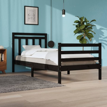 vidaXL Estructura de cama madera maciza negra 100x200 cm