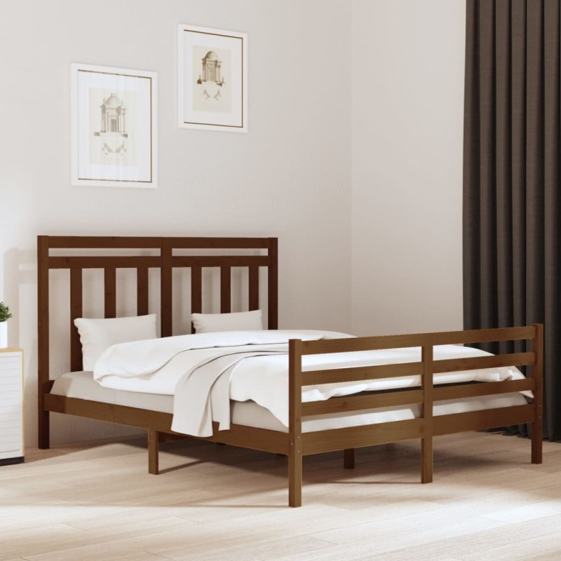 vidaXL Estructura de cama madera maciza de pino marrón miel 160x200 cm vidaXL Estructura de cama madera maciza de pino marrón miel 160x200 cm