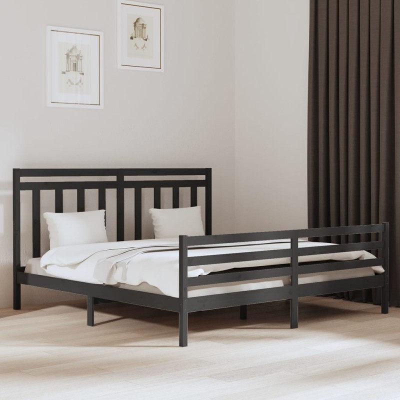 vidaXL Estructura de cama de madera maciza de pino gris 200x200 cm vidaXL Estructura de cama de madera maciza de pino gris 200x200 cm