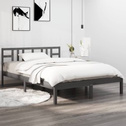 vidaXL Estructura de cama de matrimonio madera maciza gris 135x190 cm