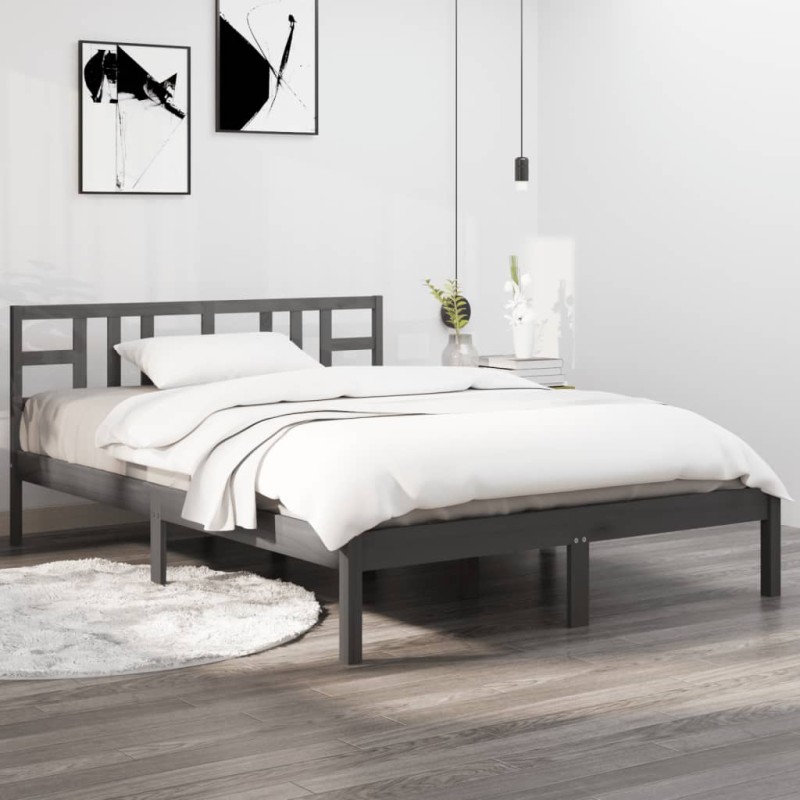 vidaXL Estructura de cama de matrimonio madera maciza gris 135x190 cm vidaXL Estructura de cama de matrimonio madera maciza gris 135x190 cm