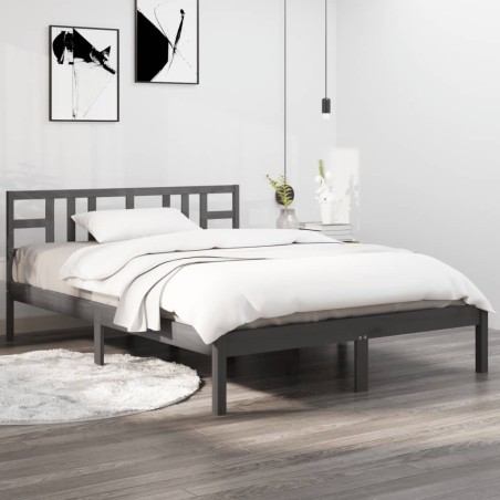 vidaXL Estructura de cama de matrimonio madera maciza gris 135x190 cm