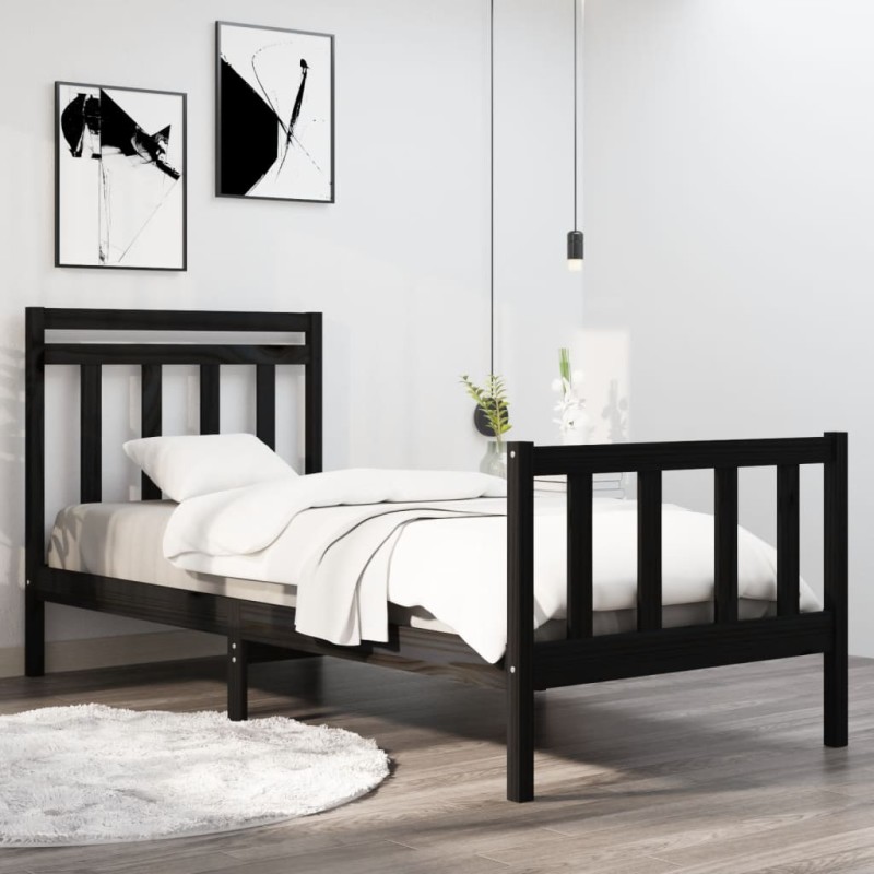 vidaXL Estructura de cama individual madera maciza negra 90x190 cm vidaXL Estructura de cama individual madera maciza negra 90x190 cm