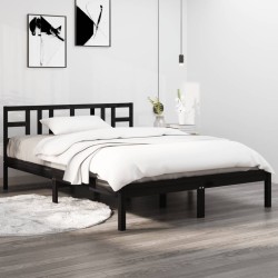 vidaXL Estructura de cama de madera maciza negra 140x190 cm