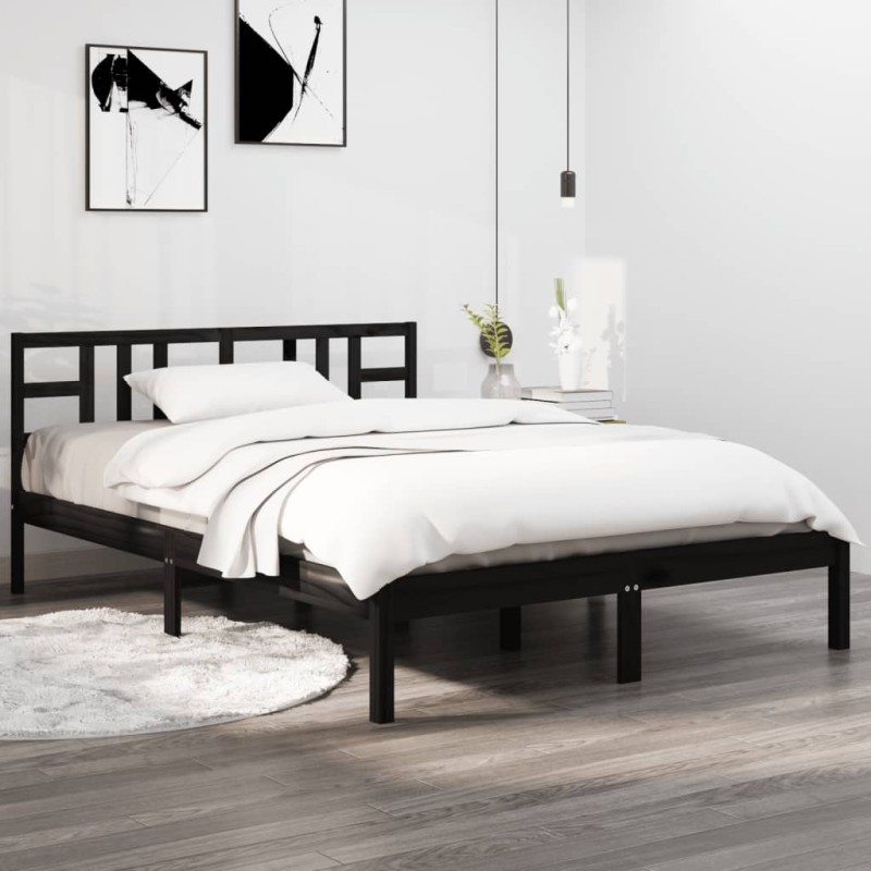 vidaXL Estructura de cama de madera maciza negra 140x190 cm vidaXL Estructura de cama de madera maciza negra 140x190 cm