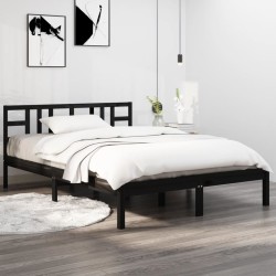 vidaXL Estructura de cama de madera maciza negra 160x200 cm