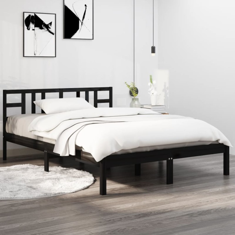 vidaXL Estructura de cama de madera maciza negra 160x200 cm