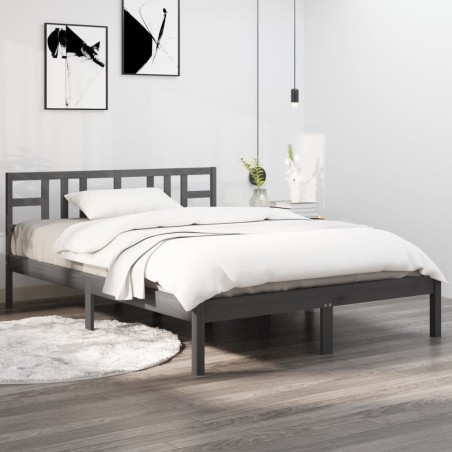 vidaXL Estructura de cama madera maciza King Size gris 150x200 cm