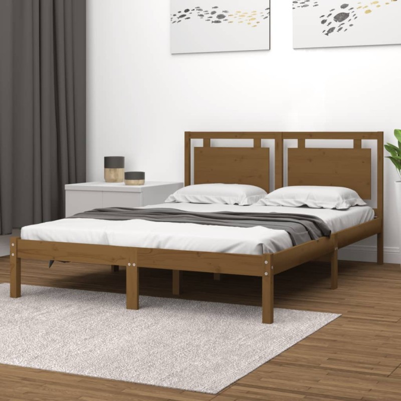vidaXL Estructura cama doble pequeño madera maciza marrón 120x190 cm vidaXL Estructura cama doble pequeño madera maciza marrón 120x190 cm