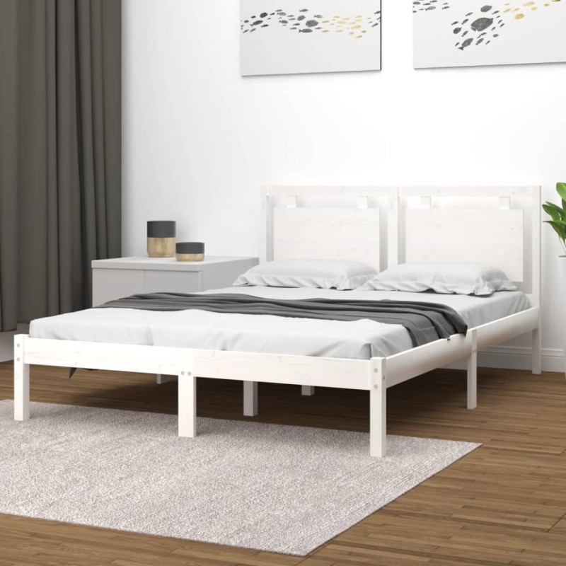 vidaXL Estructura de cama madera maciza King Size blanca 150x200 cm vidaXL Estructura de cama madera maciza King Size blanca 150x200 cm