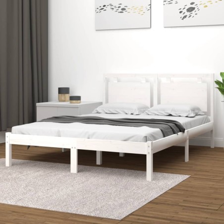 vidaXL Estructura de cama madera maciza King Size blanca 150x200 cm