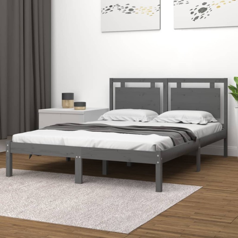 vidaXL Estructura de cama de madera maciza de pino gris 200x200 cm vidaXL Estructura de cama de madera maciza de pino gris 200x200 cm