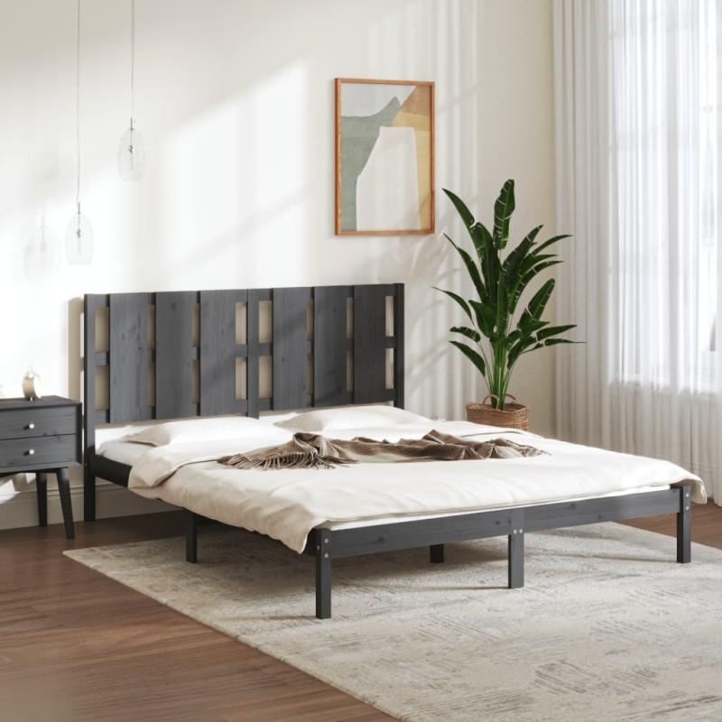vidaXL Estructura de cama madera maciza King Size gris 150x200 cm vidaXL Estructura de cama madera maciza King Size gris 150x200 cm