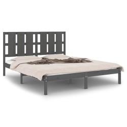 vidaXL Estructura de cama madera maciza King Size gris 150x200 cm