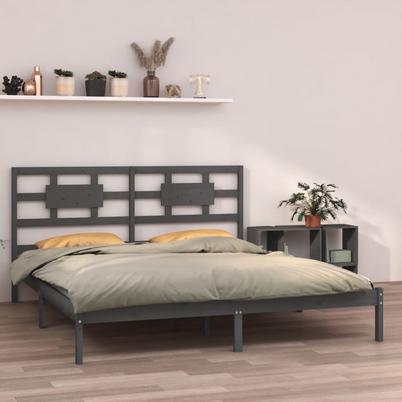 vidaXL Estructura de cama de madera maciza de pino gris 200x200 cm vidaXL Estructura de cama de madera maciza de pino gris 200x200 cm