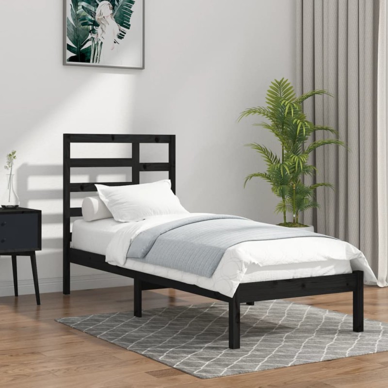 vidaXL Estructura de cama madera maciza negro 100x200 cm vidaXL Estructura de cama madera maciza negro 100x200 cm