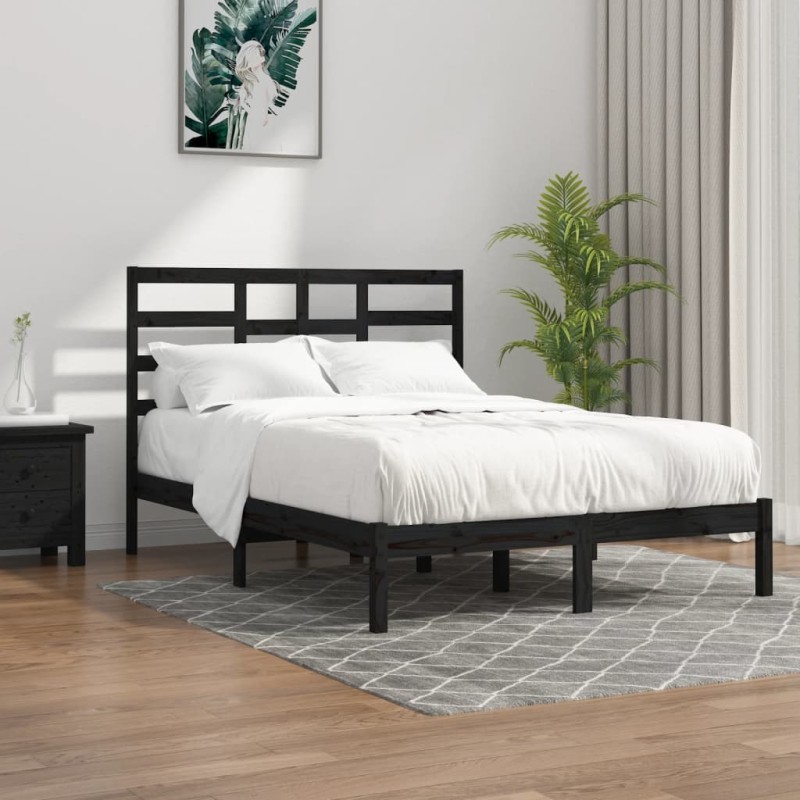 vidaXL Estructura de cama madera maciza negro King Size 150x200 cm vidaXL Estructura de cama madera maciza negro King Size 150x200 cm