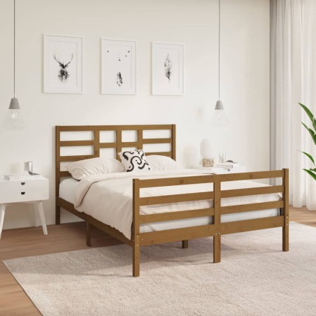vidaXL Estructura de cama doble madera maciza marrón miel 120x190 cm