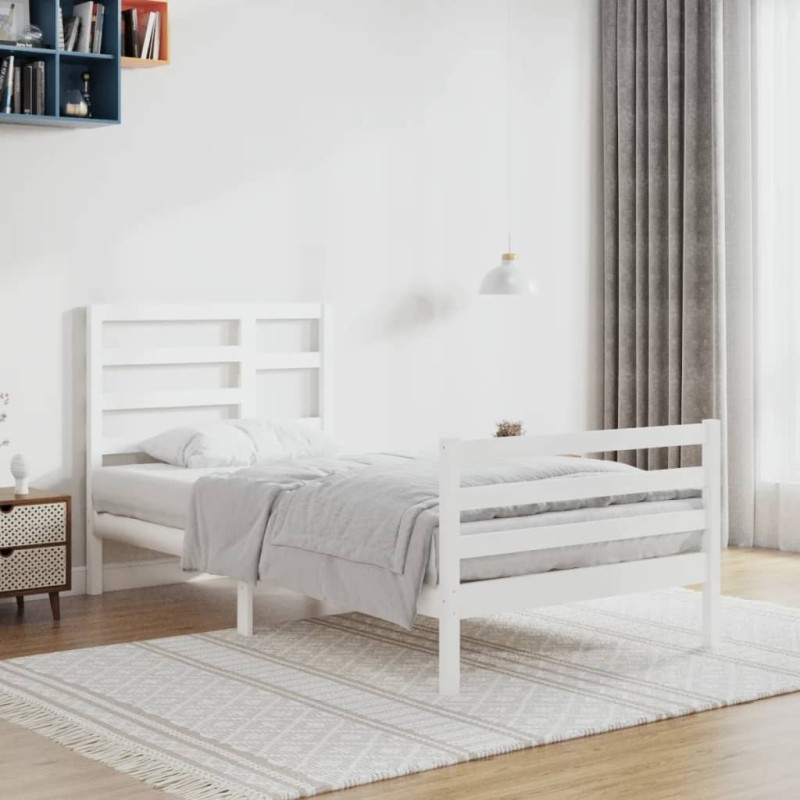 vidaXL Estructura de cama madera maciza blanco 90x200 cm vidaXL Estructura de cama madera maciza blanco 90x200 cm