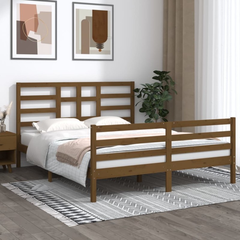 vidaXL Estructura de cama madera maciza marrón miel 160x200 cm vidaXL Estructura de cama madera maciza marrón miel 160x200 cm