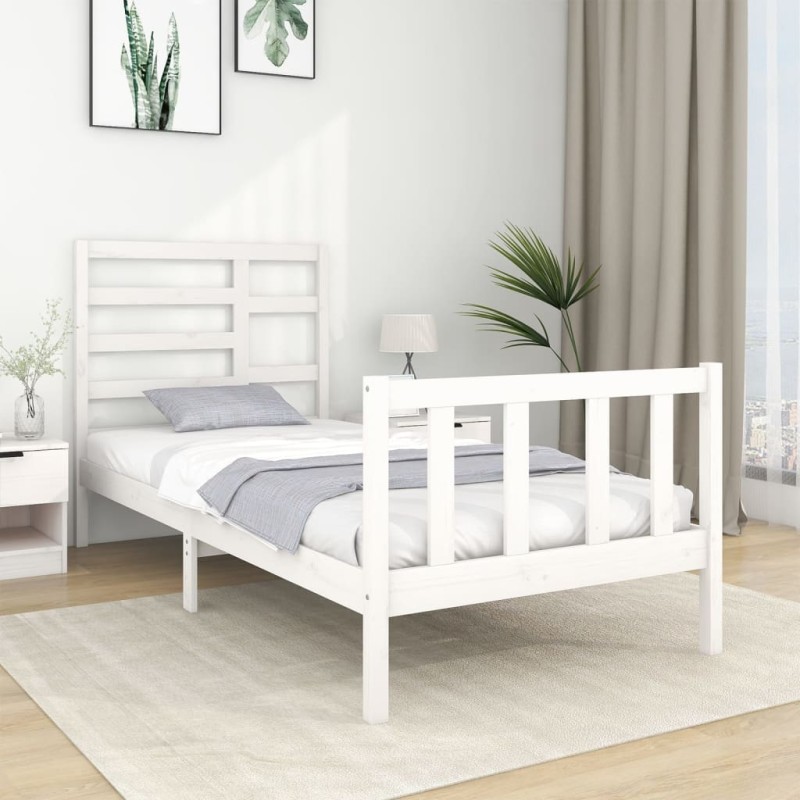 vidaXL Estructura de cama individual madera maciza blanco 75x190 cm vidaXL Estructura de cama individual madera maciza blanco 75x190 cm