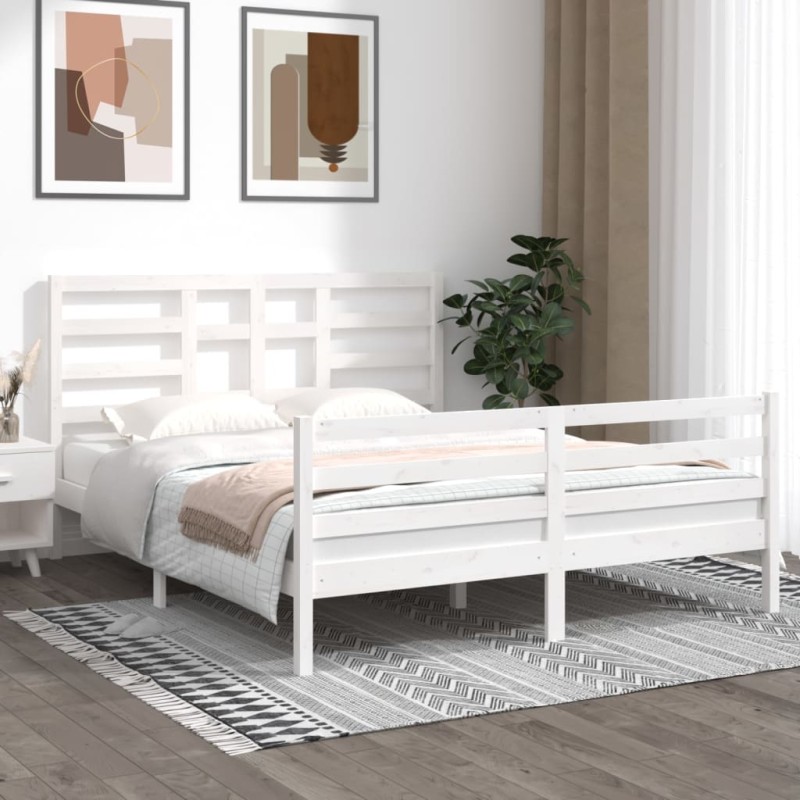 vidaXL Estructura de cama de madera maciza blanca 160x200 cm vidaXL Estructura de cama de madera maciza blanca 160x200 cm