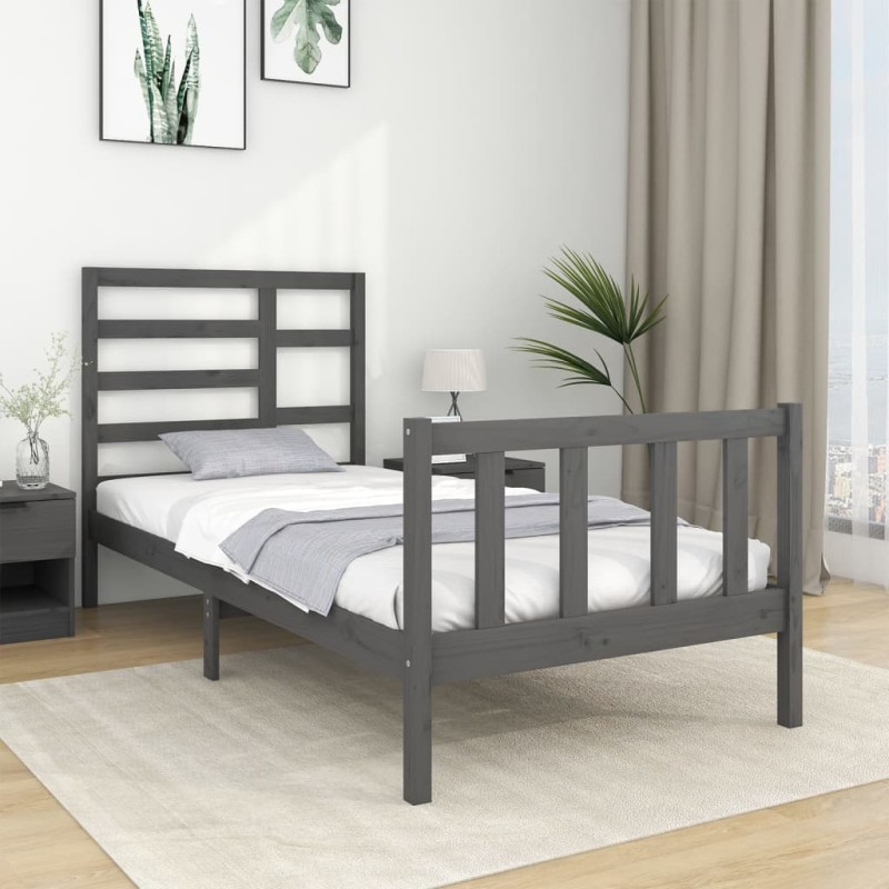 vidaXL Estructura de cama individual madera maciza gris 90x190 cm vidaXL Estructura de cama individual madera maciza gris 90x190 cm