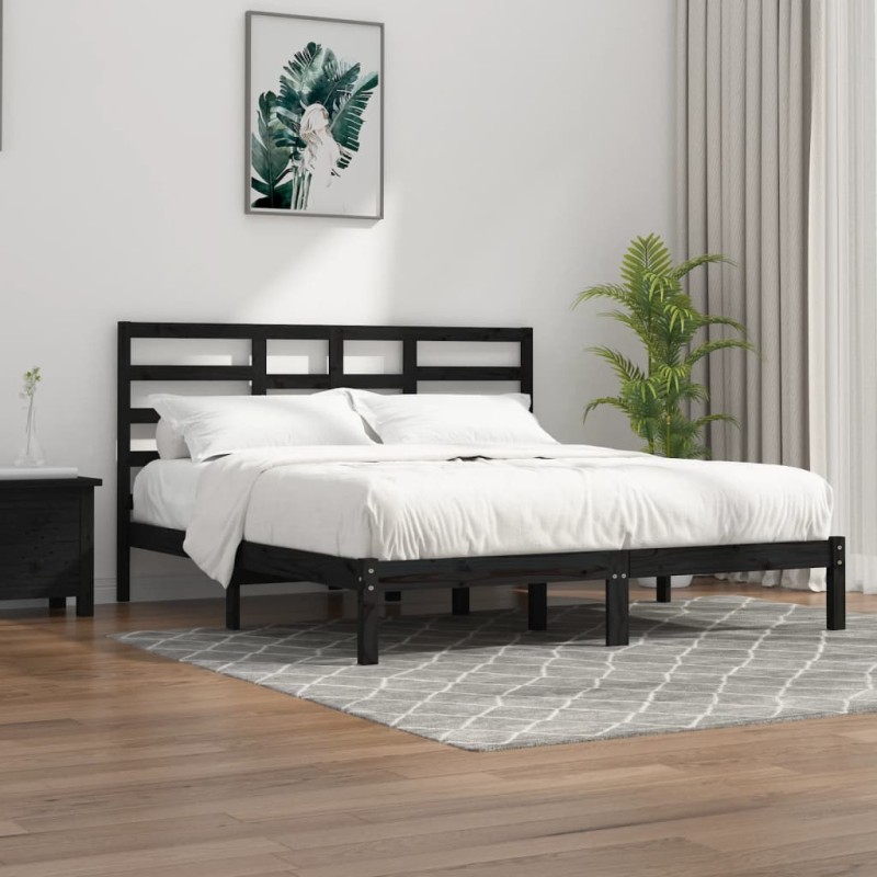 vidaXL Estructura de cama de madera maciza de pino negra 200x200 cm vidaXL Estructura de cama de madera maciza de pino negra 200x200 cm
