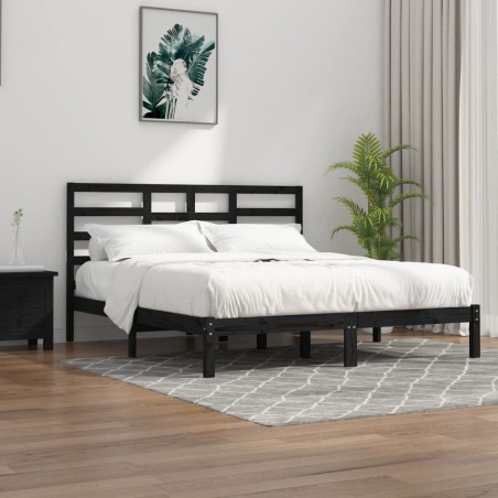 vidaXL Estructura de cama de madera maciza de pino negra 200x200 cm