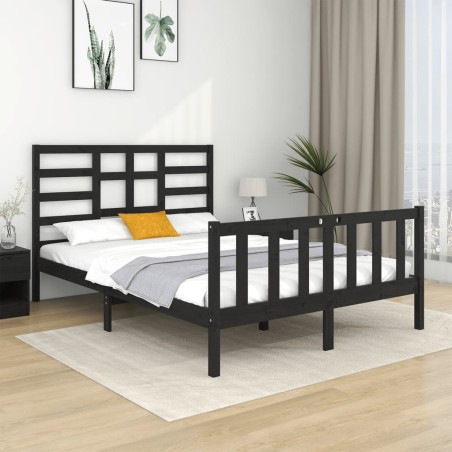vidaXL Estructura de cama doble pequeña madera maciza negra 120x190 cm