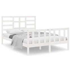 vidaXL Estructura de cama matrimonial madera maciza blanca 135x190 cm