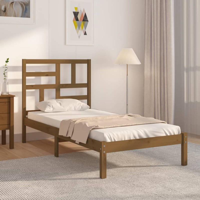 vidaXL Estructura de cama madera maciza marrón miel 100x200 cm vidaXL Estructura de cama madera maciza marrón miel 100x200 cm