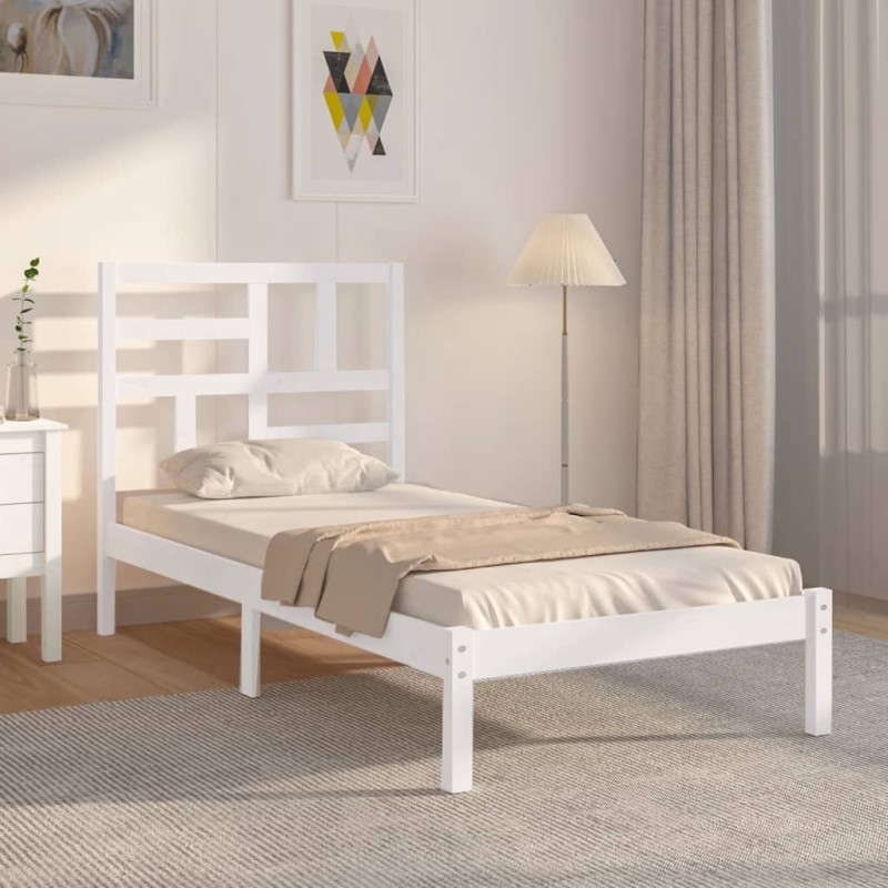 vidaXL Estructura de cama madera maciza de pino blanca 90x200 cm vidaXL Estructura de cama madera maciza de pino blanca 90x200 cm