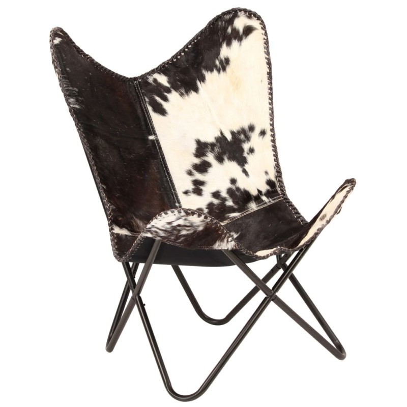 vidaXL Silla Butterfly de piel de cabra auténtica negra y blanca vidaXL Silla Butterfly de piel de cabra auténtica negra y blanca