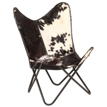 vidaXL Silla Butterfly de piel de cabra auténtica negra y blanca  